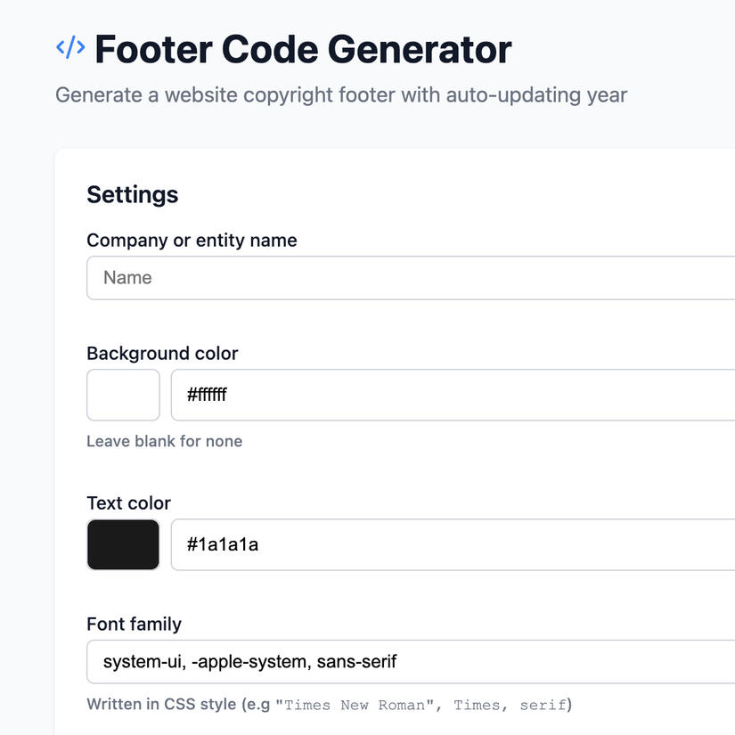 Footer code generator
